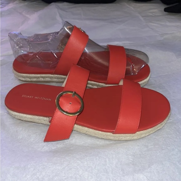 Stuart Weitzman Red Mykonos Two-Strap Slide Espadrille Sandals, 11 M New $295 - Picture 2 of 10